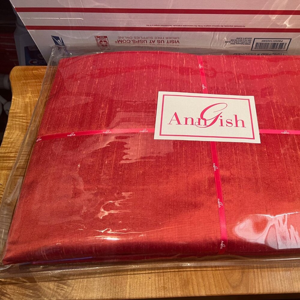 $1,600! NWT Ann Gish 100% Dupione Silk Poppy Red KING Duvet Cover ONLY